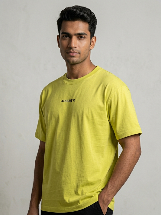 Aoulne’k Men’s Lime Yellow Solid Regular Fit T-Shirt