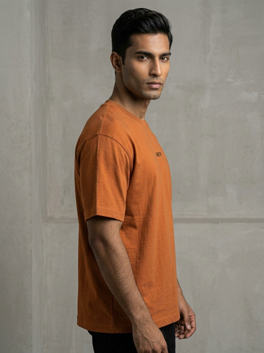 Aoulne’k Men’s Orange Solid Regular Fit T-Shirt