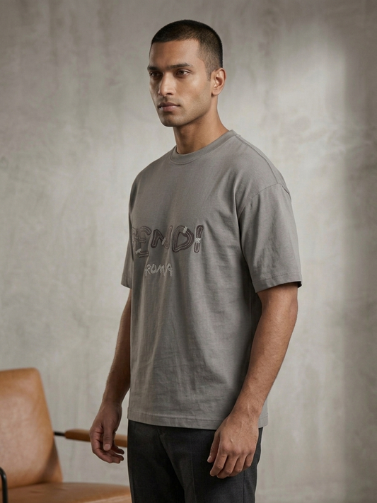Aoulne’k Men’s Grey Typographic Graphic T-Shirt