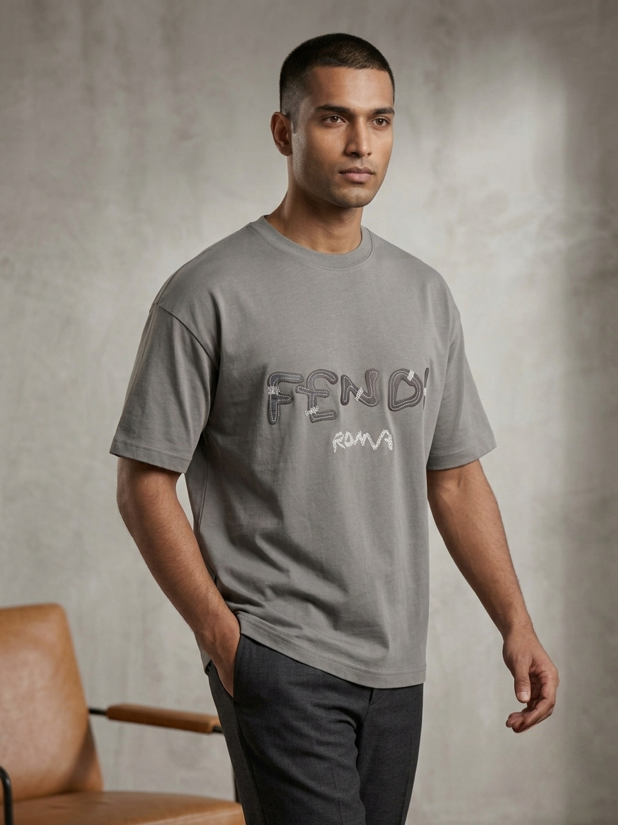 Aoulne’k Men’s Grey Typographic Graphic T-Shirt