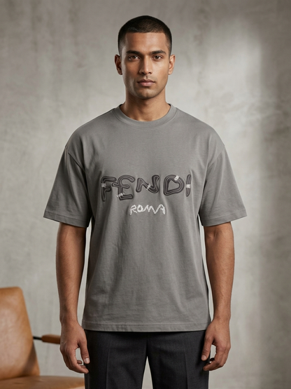 Aoulne’k Men’s Grey Typographic Graphic T-Shirt