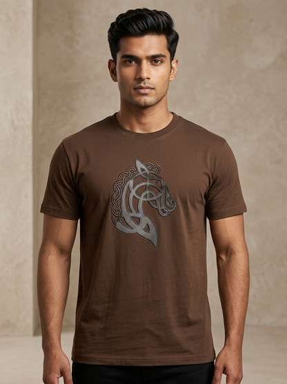 Aoulne’k Men’s Brown Horse Graphic Regular Fit T-Shirt