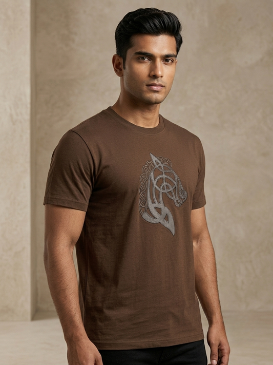 Aoulne’k Men’s Brown Horse Graphic Regular Fit T-Shirt