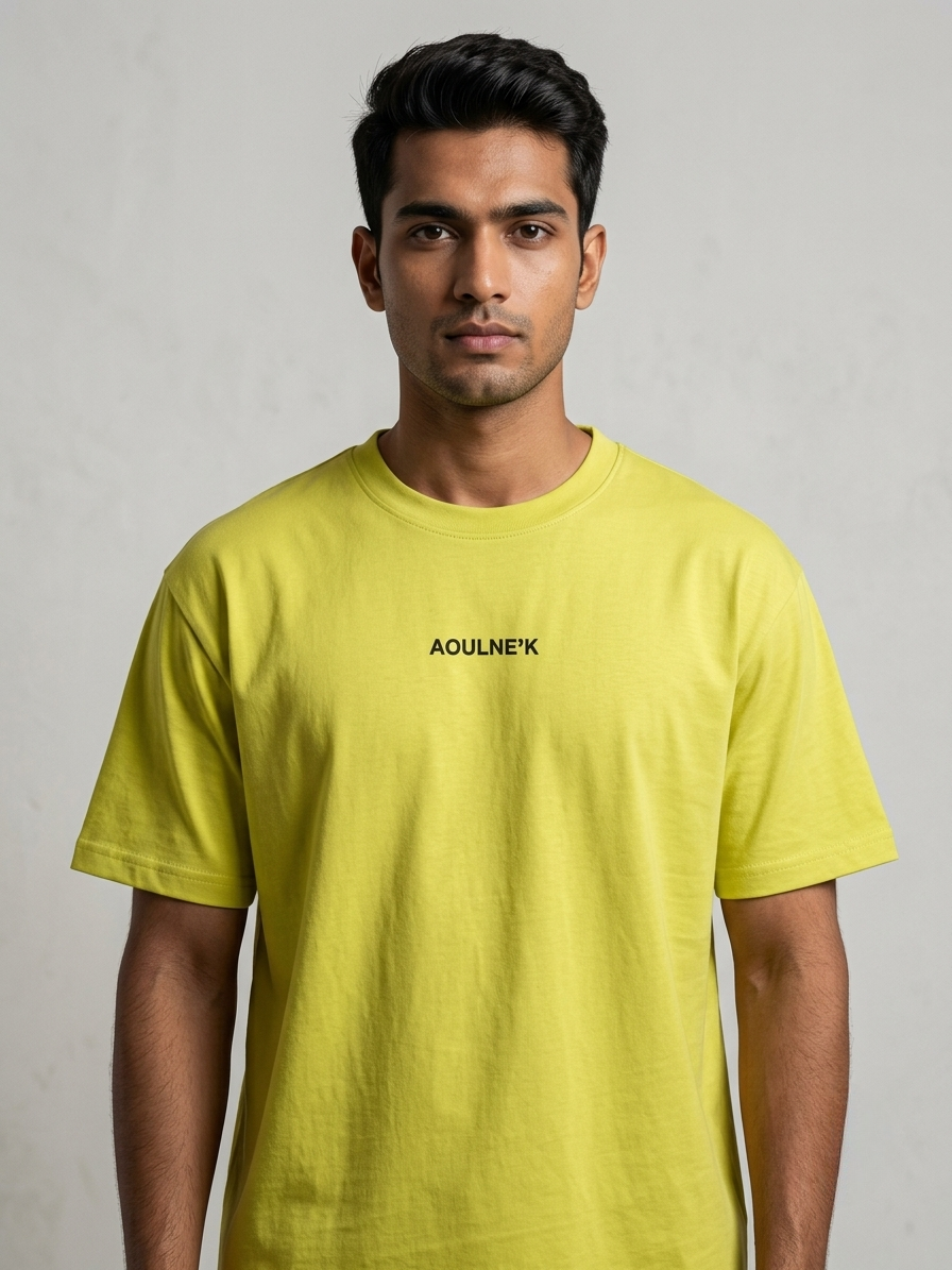 Aoulne’k Men’s Lime Yellow Solid Regular Fit T-Shirt