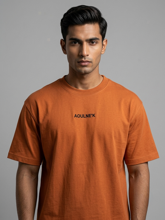 Aoulne’k Men’s Orange Solid Regular Fit T-Shirt