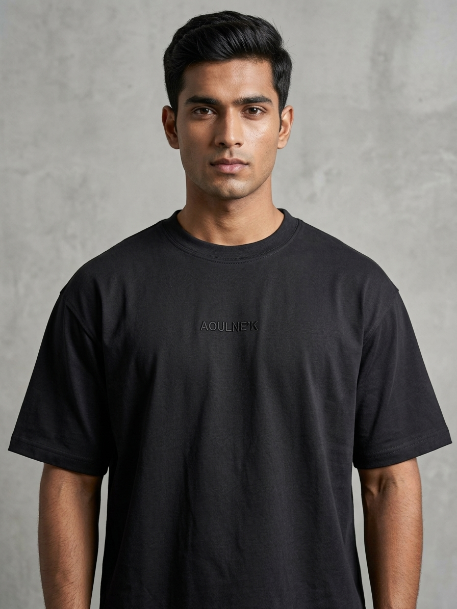 Aoulne’k Men’s Black Solid Regular Fit T-Shirt