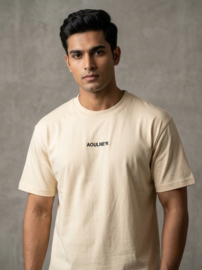 Aoulne’k Men’s Off White Solid Regular Fit T-Shirt