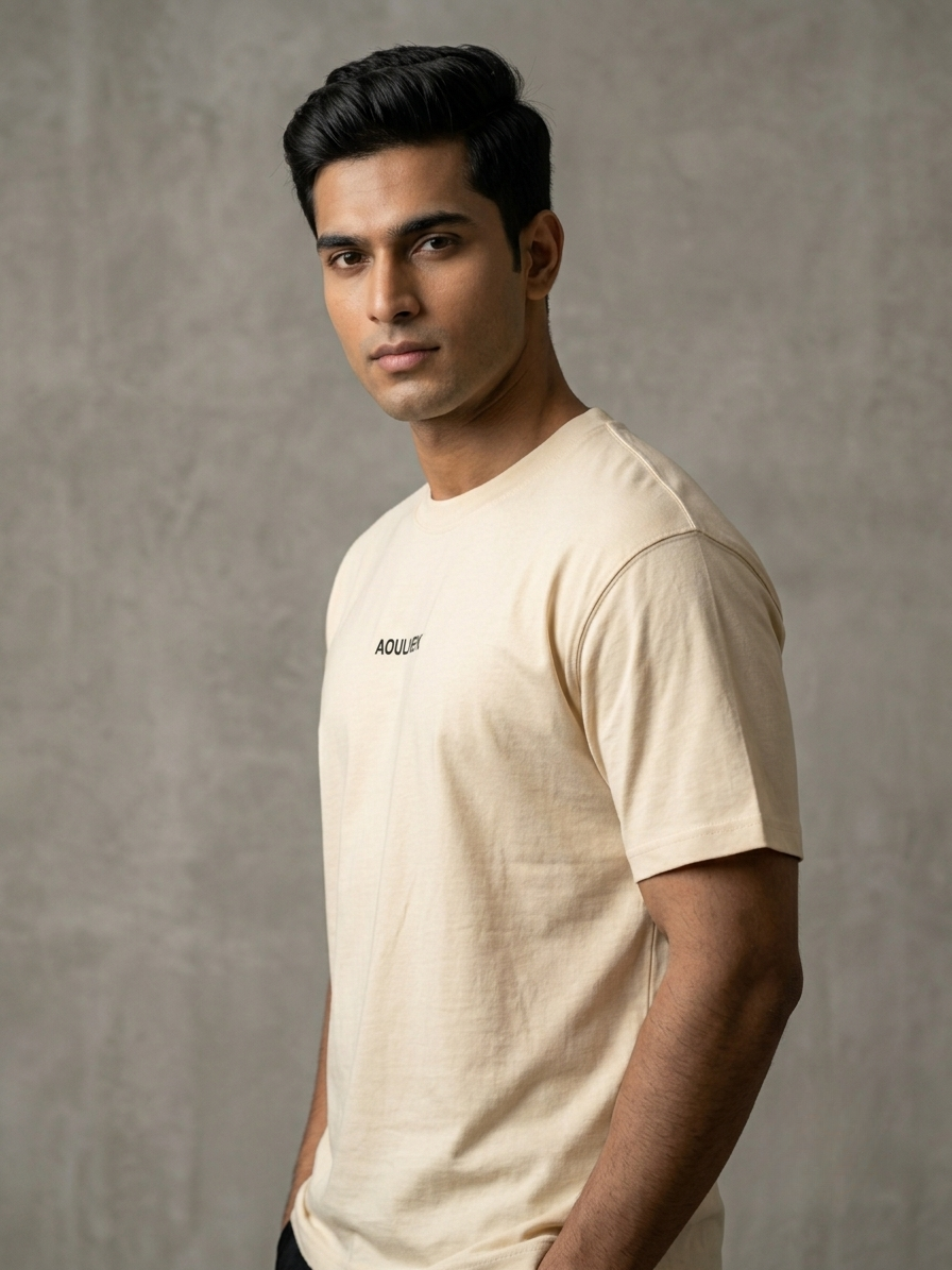 Aoulne’k Men’s Off White Solid Regular Fit T-Shirt