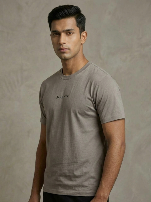 Aoulne’k Men’s Grey Solid Regular Fit T-Shirt