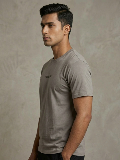 Aoulne’k Men’s Grey Solid Regular Fit T-Shirt