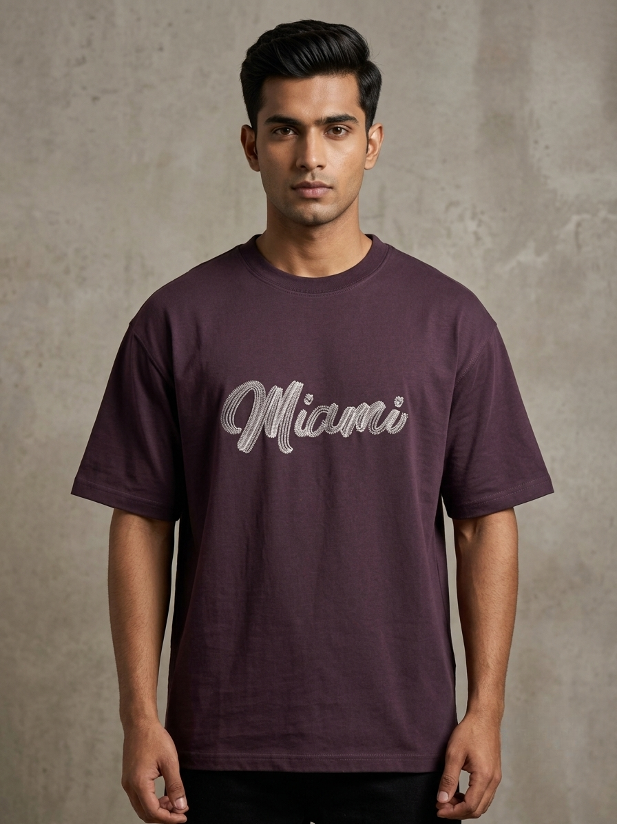 Miami Oversized T-Shirt for Men – Premium Embroidered Streetwear | Aoulne’k