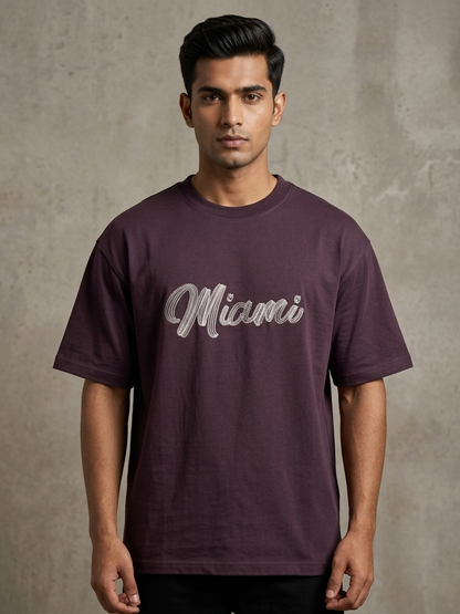 Miami Oversized T-Shirt for Men – Premium Embroidered Streetwear | Aoulne’k