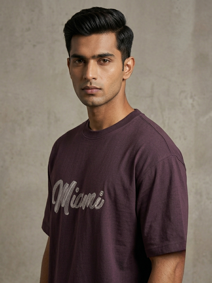 Miami Oversized T-Shirt for Men – Premium Embroidered Streetwear | Aoulne’k