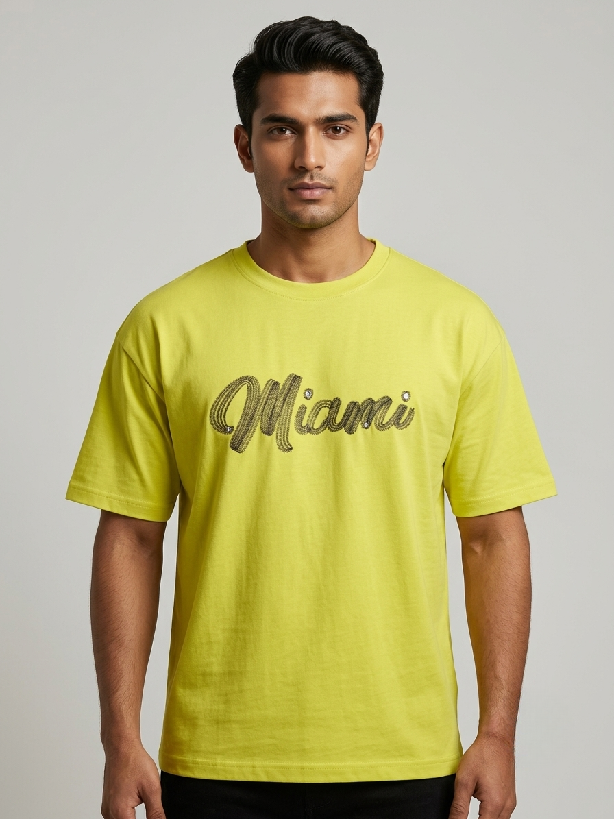 Miami Lime Oversized T-Shirt for Men – 100% Cotton Blend | Aoulne’k
