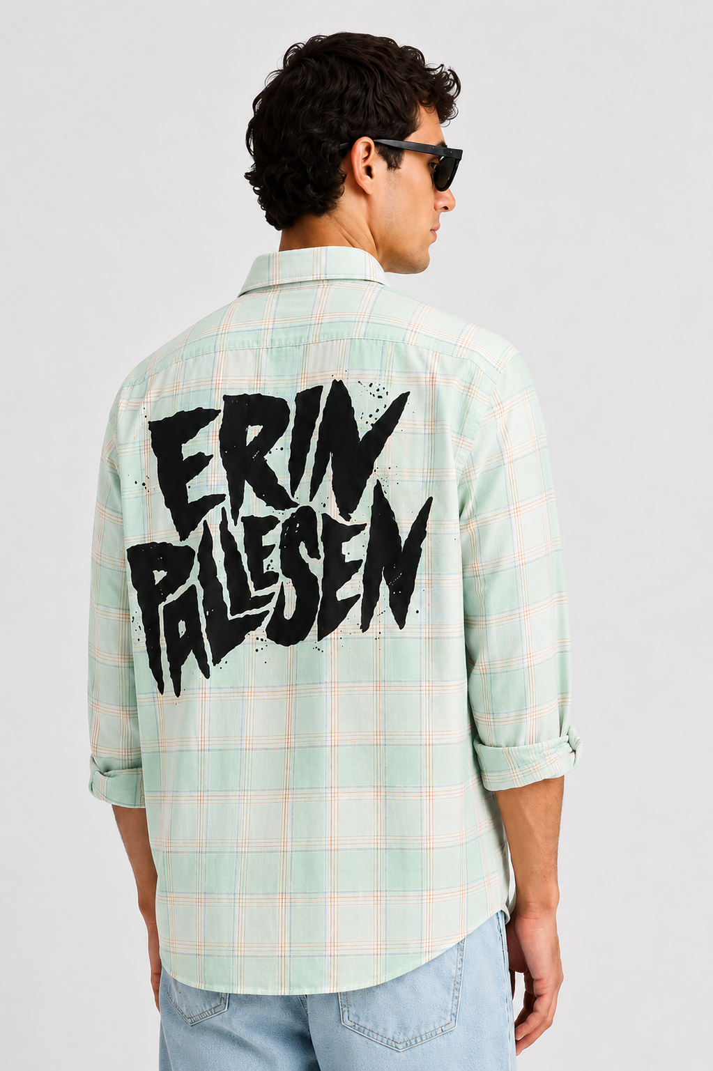 Check Statement Men's Shirt with Back Graphic Print