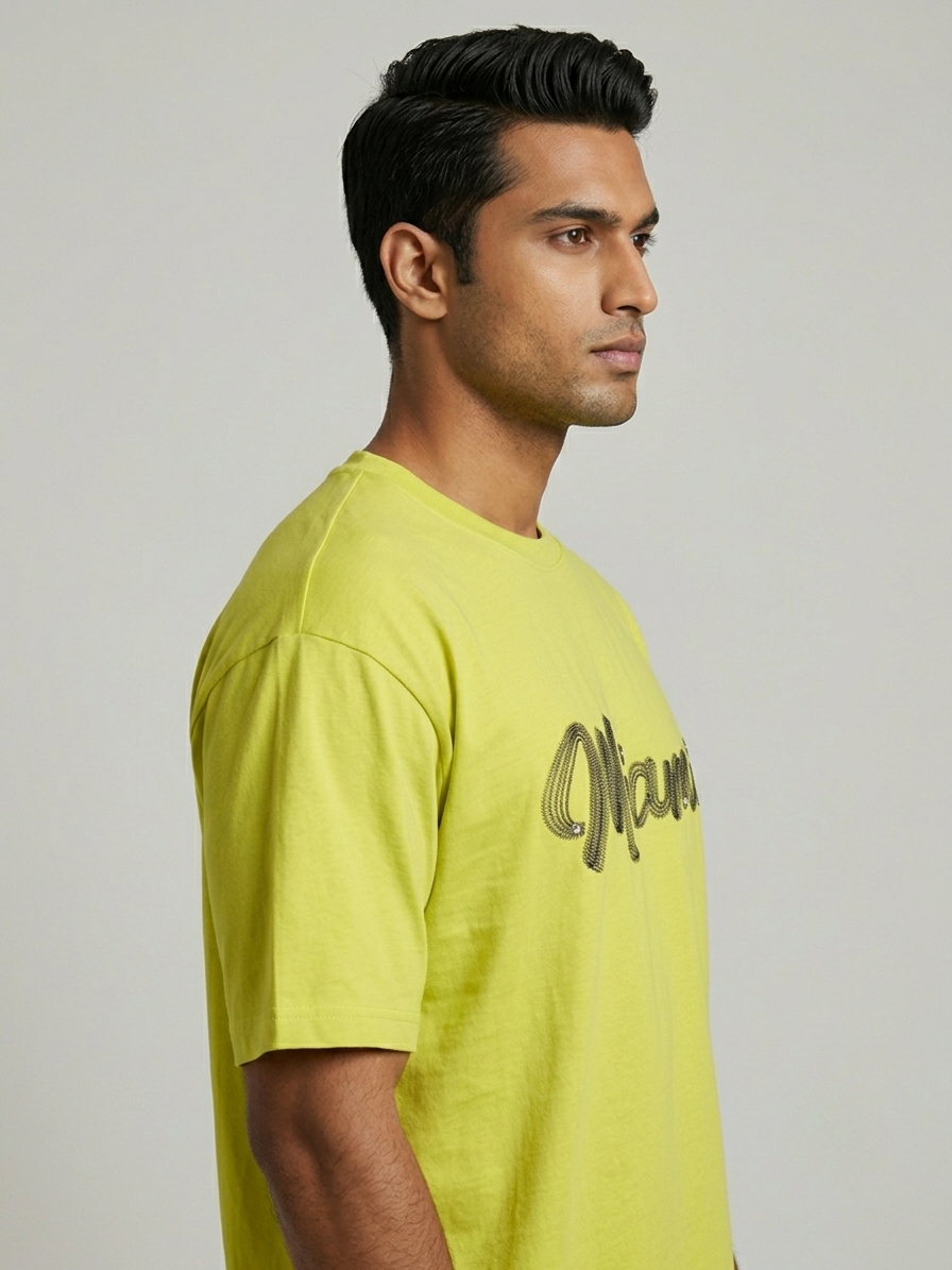 Miami Lime Oversized T-Shirt for Men – 100% Cotton Blend | Aoulne’k