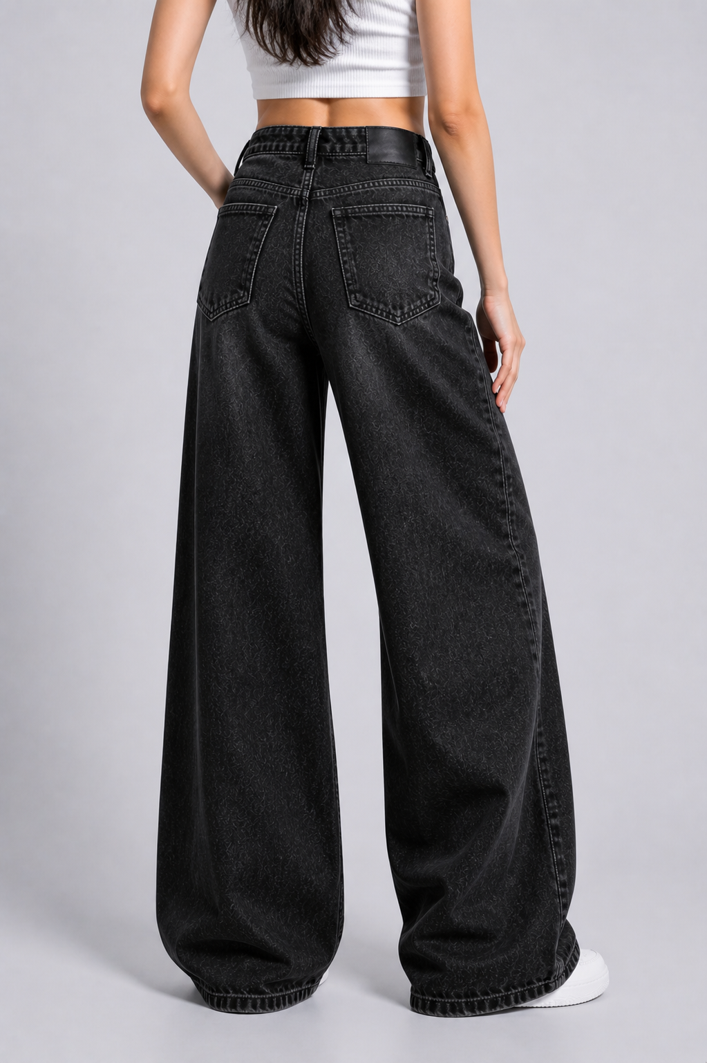 Women’s Premium Wide-Leg Washed Black Denim Jeans
