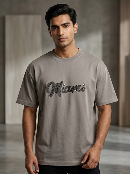 Miami Grey Oversized T-Shirt for Men – 100% Cotton Blend | Aoulne’k