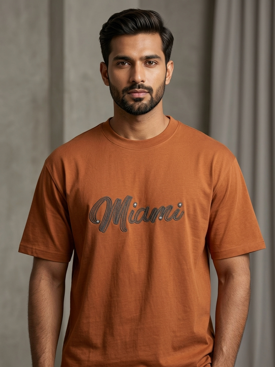 Men's Rust 'Miami' White Graphic Relaxed Fit 100% Cotton T-Shirt