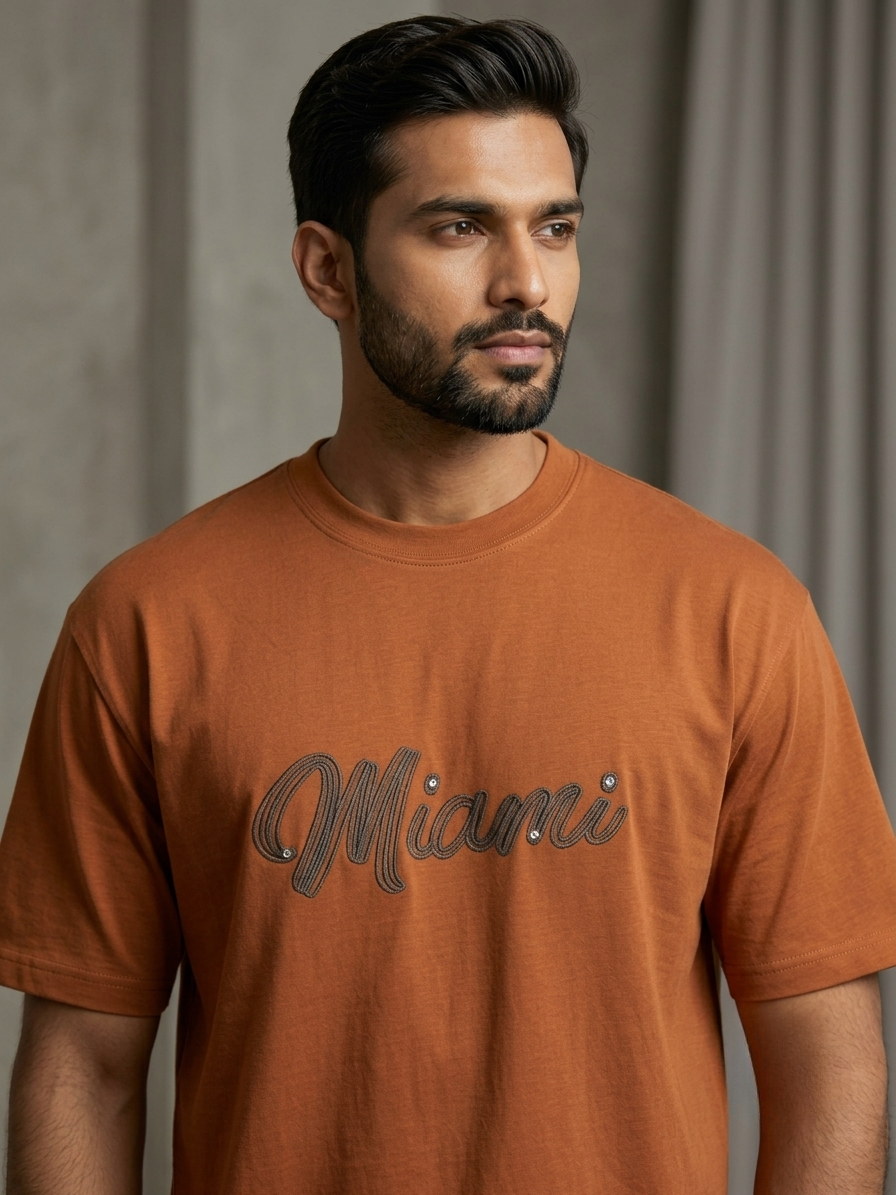 Men's Rust 'Miami' White Graphic Relaxed Fit 100% Cotton T-Shirt