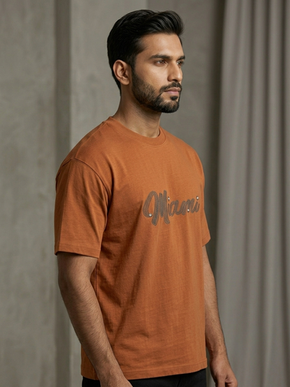 Men's Rust 'Miami' White Graphic Relaxed Fit 100% Cotton T-Shirt