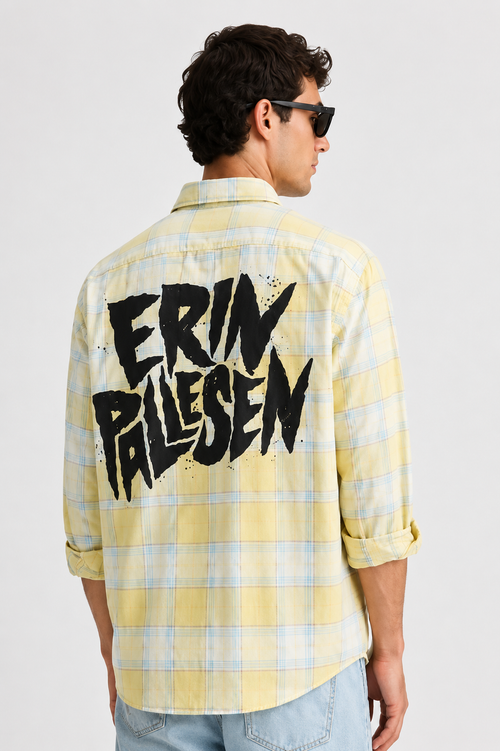 Check Statement Men's Shirt with Back Graphic Print