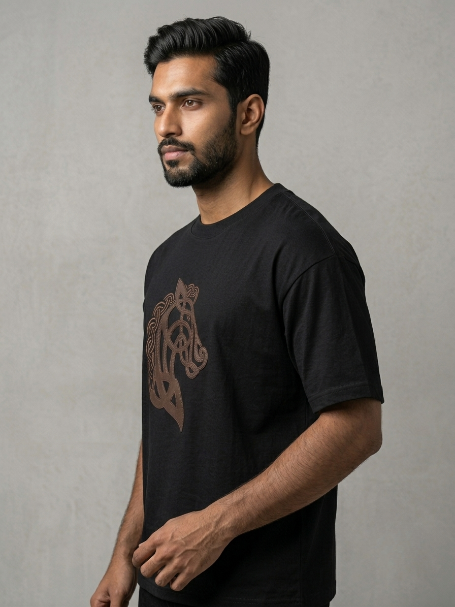 Aoulne’k Men’s Black Horse Emblem Graphic T-Shirt