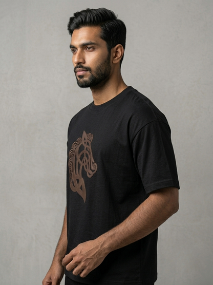 Aoulne’k Men’s Black Horse Emblem Graphic T-Shirt