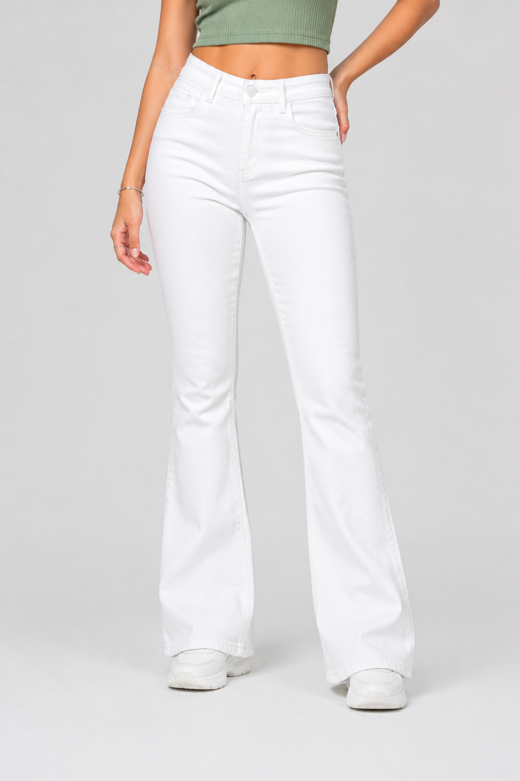Retro Flare Fit White Jeans For Women