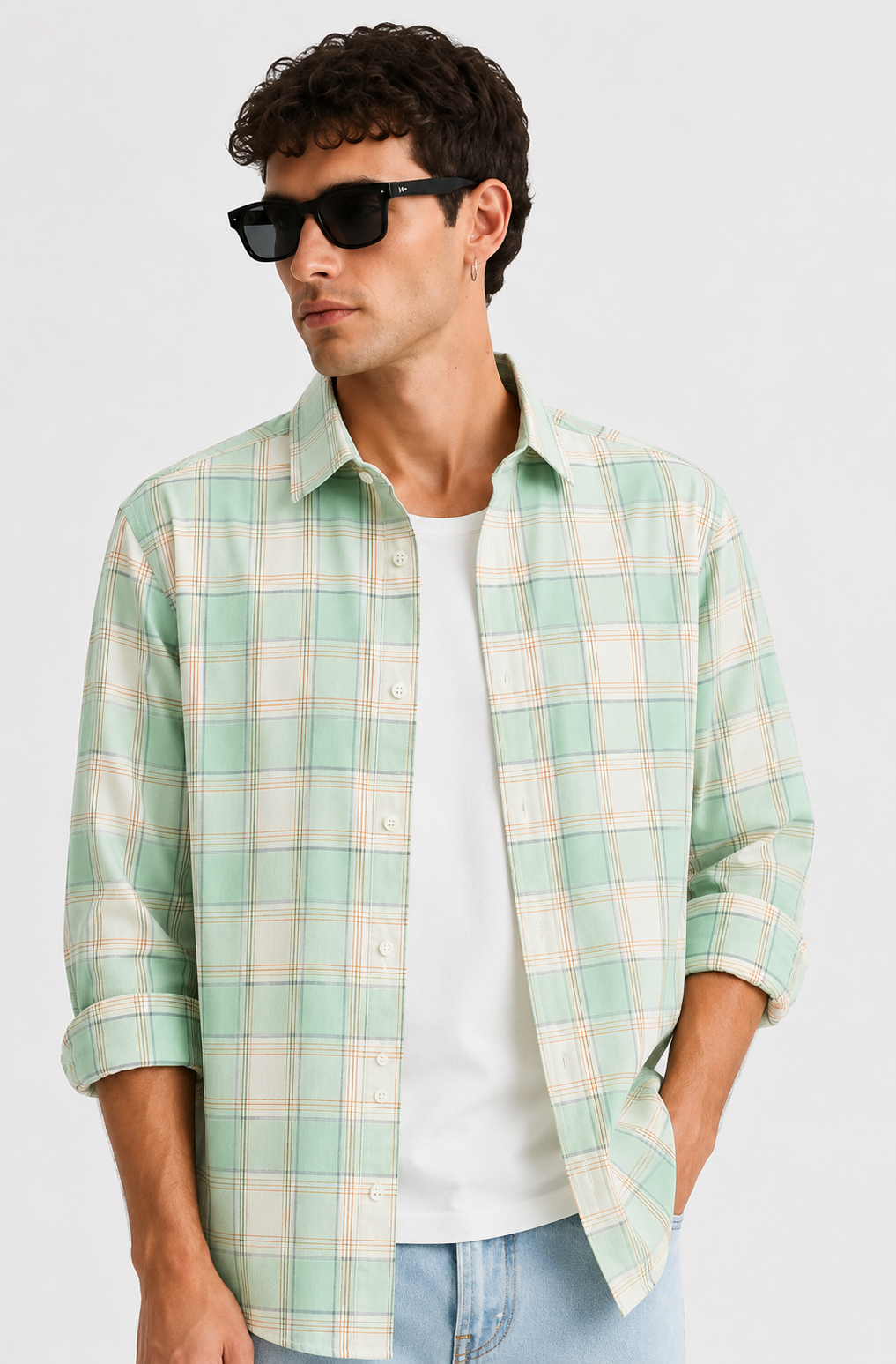 Check Statement Men's Shirt with Back Graphic Print