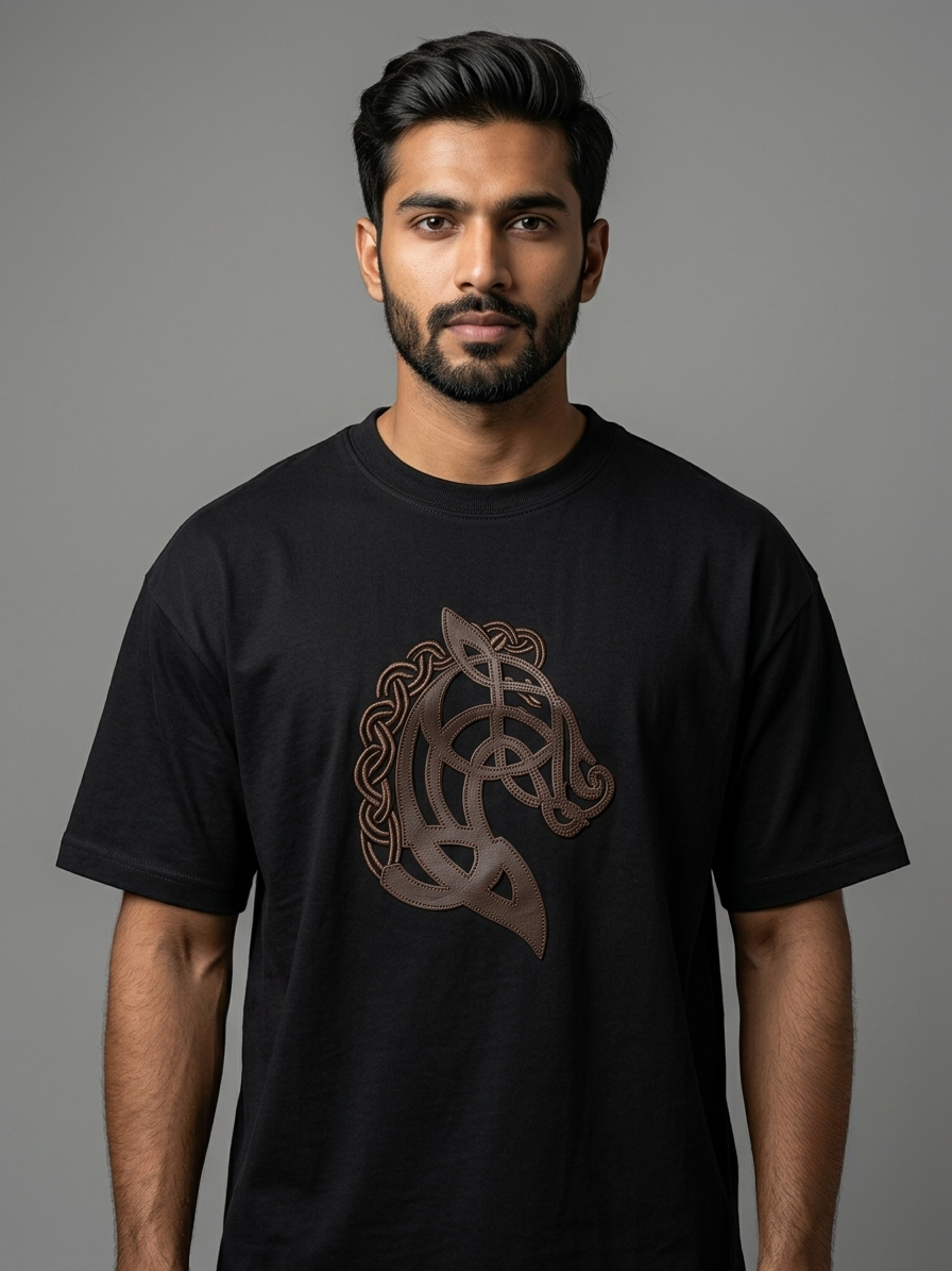 Aoulne’k Men’s Black Horse Emblem Graphic T-Shirt
