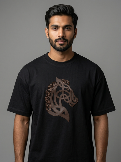 Aoulne’k Men’s Black Horse Emblem Graphic T-Shirt