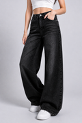 Women’s Premium Wide-Leg Washed Black Denim Jeans