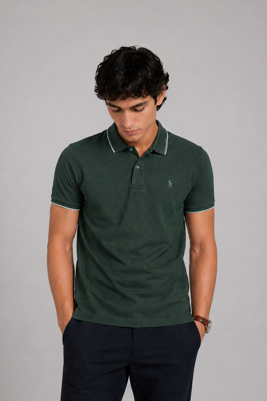 Men’s Stylish Solid Polo T-Shirt with Tipping Collar