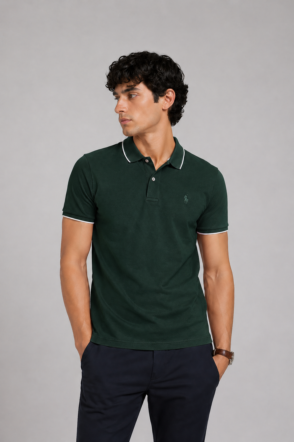 Men’s Stylish Solid Polo T-Shirt with Tipping Collar