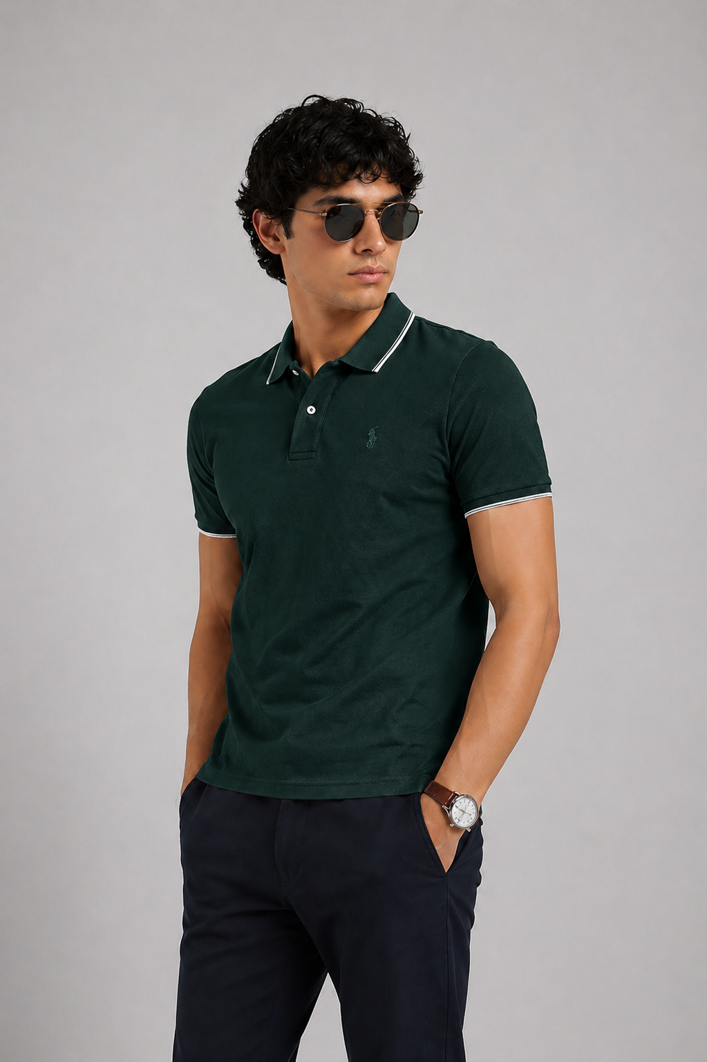 Men’s Stylish Solid Polo T-Shirt with Tipping Collar