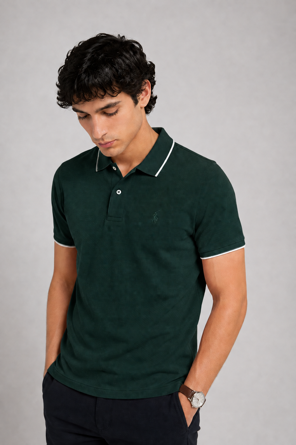 Men’s Stylish Solid Polo T-Shirt with Tipping Collar