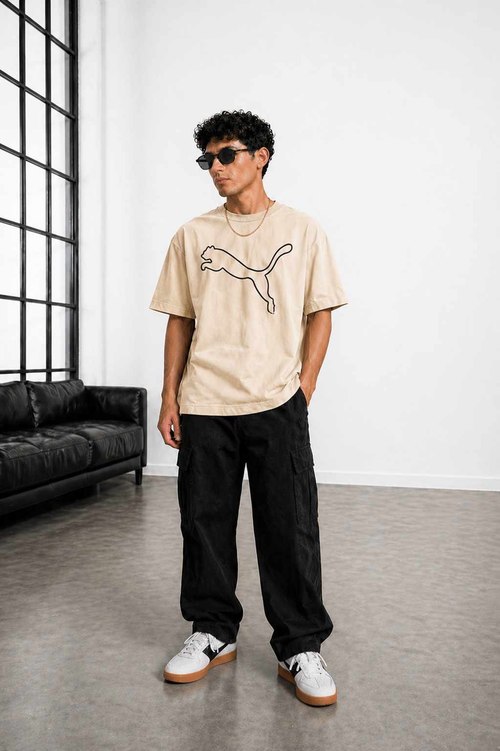 Men’s Classic Oversized T-Shirt with Front Logo Print