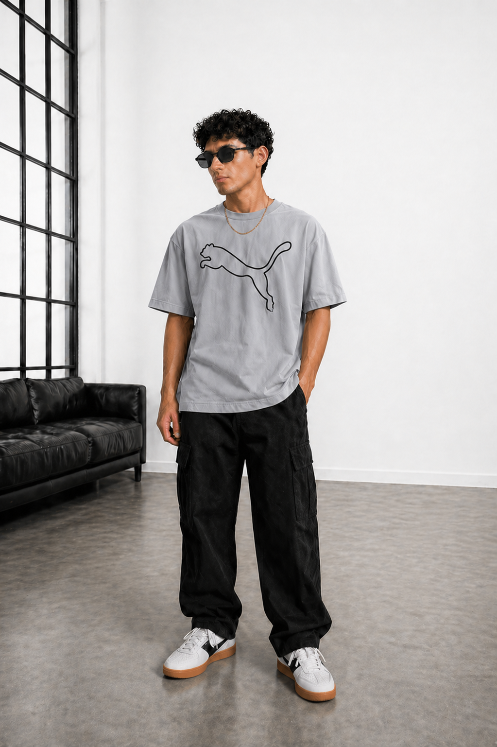 Men’s Classic Oversized T-Shirt with Front Logo Print