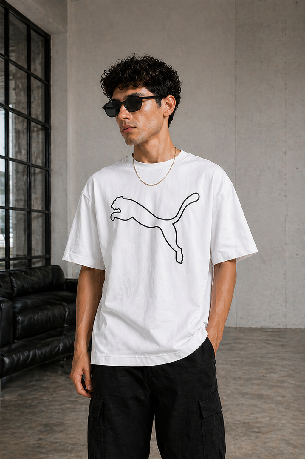 Men’s Classic Oversized T-Shirt with Front Logo Print