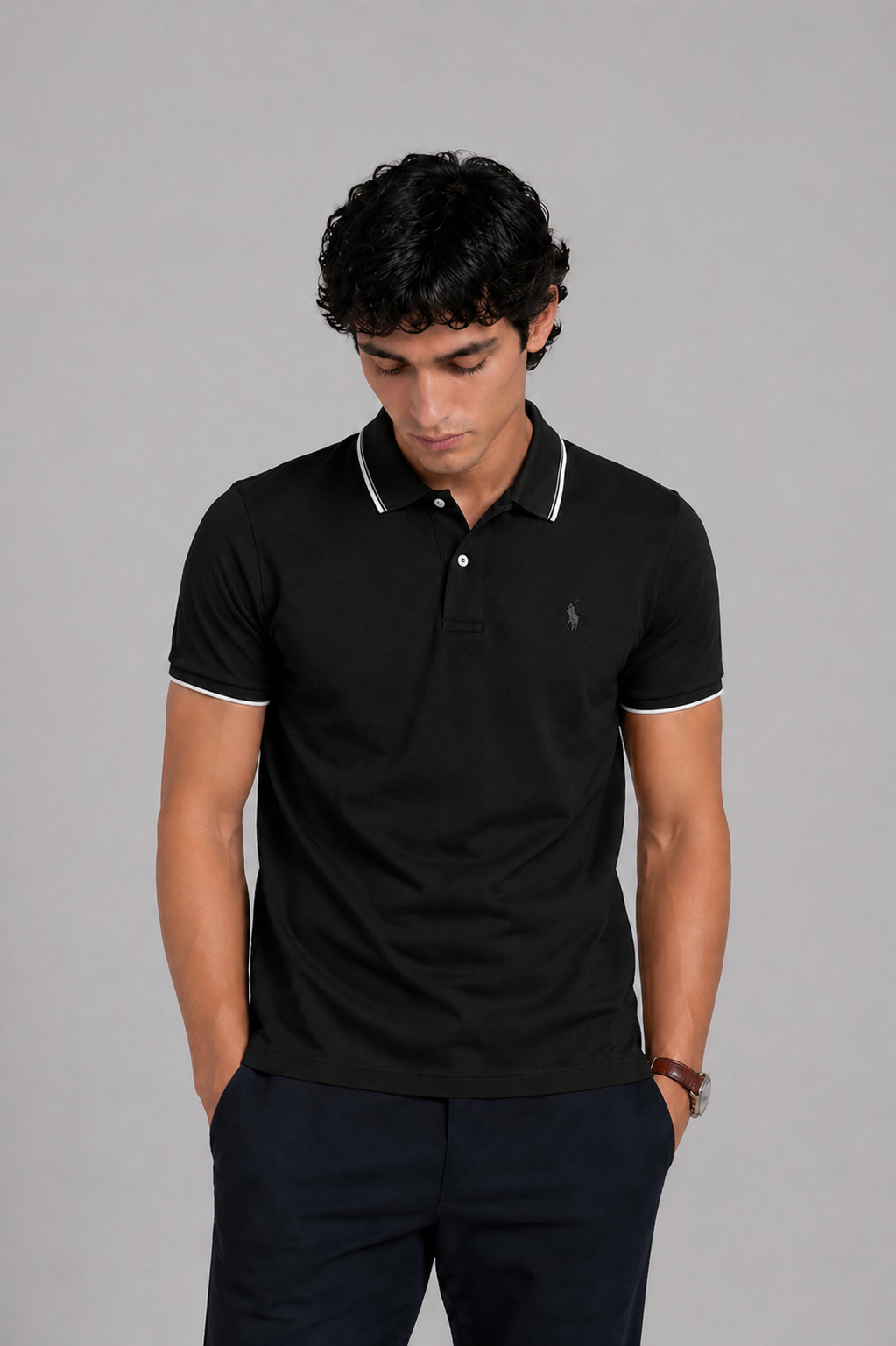 Men’s Stylish Solid Polo T-Shirt with Tipping Collar