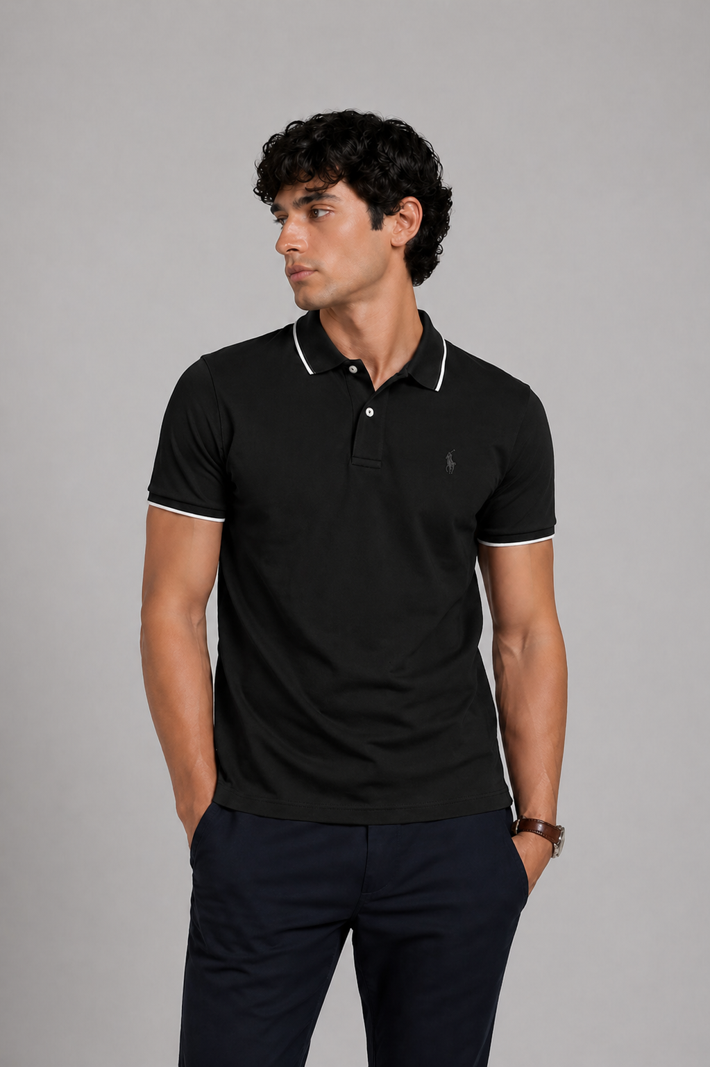 Men’s Stylish Solid Polo T-Shirt with Tipping Collar