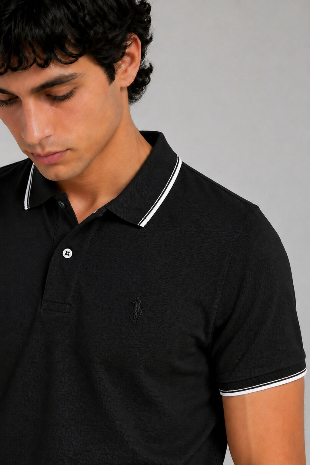 Men’s Stylish Solid Polo T-Shirt with Tipping Collar