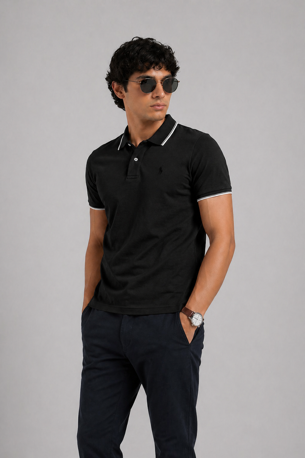 Men’s Stylish Solid Polo T-Shirt with Tipping Collar