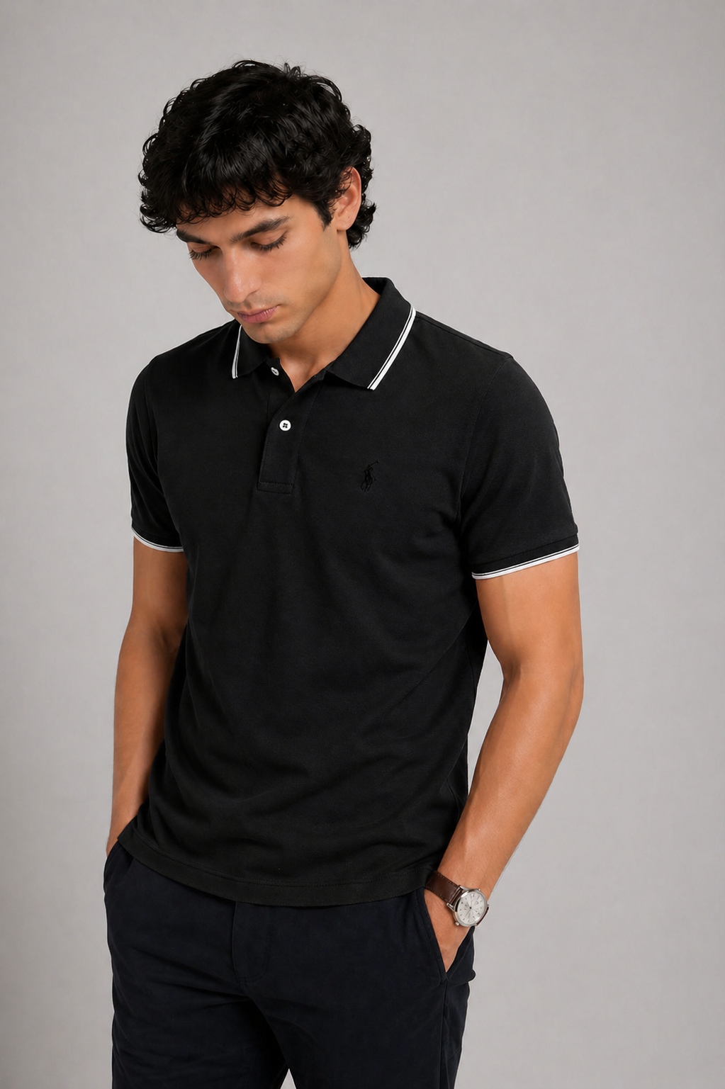 Men’s Stylish Solid Polo T-Shirt with Tipping Collar