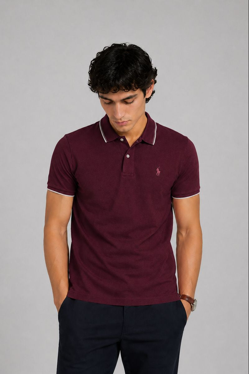 Men’s Stylish Solid Polo T-Shirt with Tipping Collar