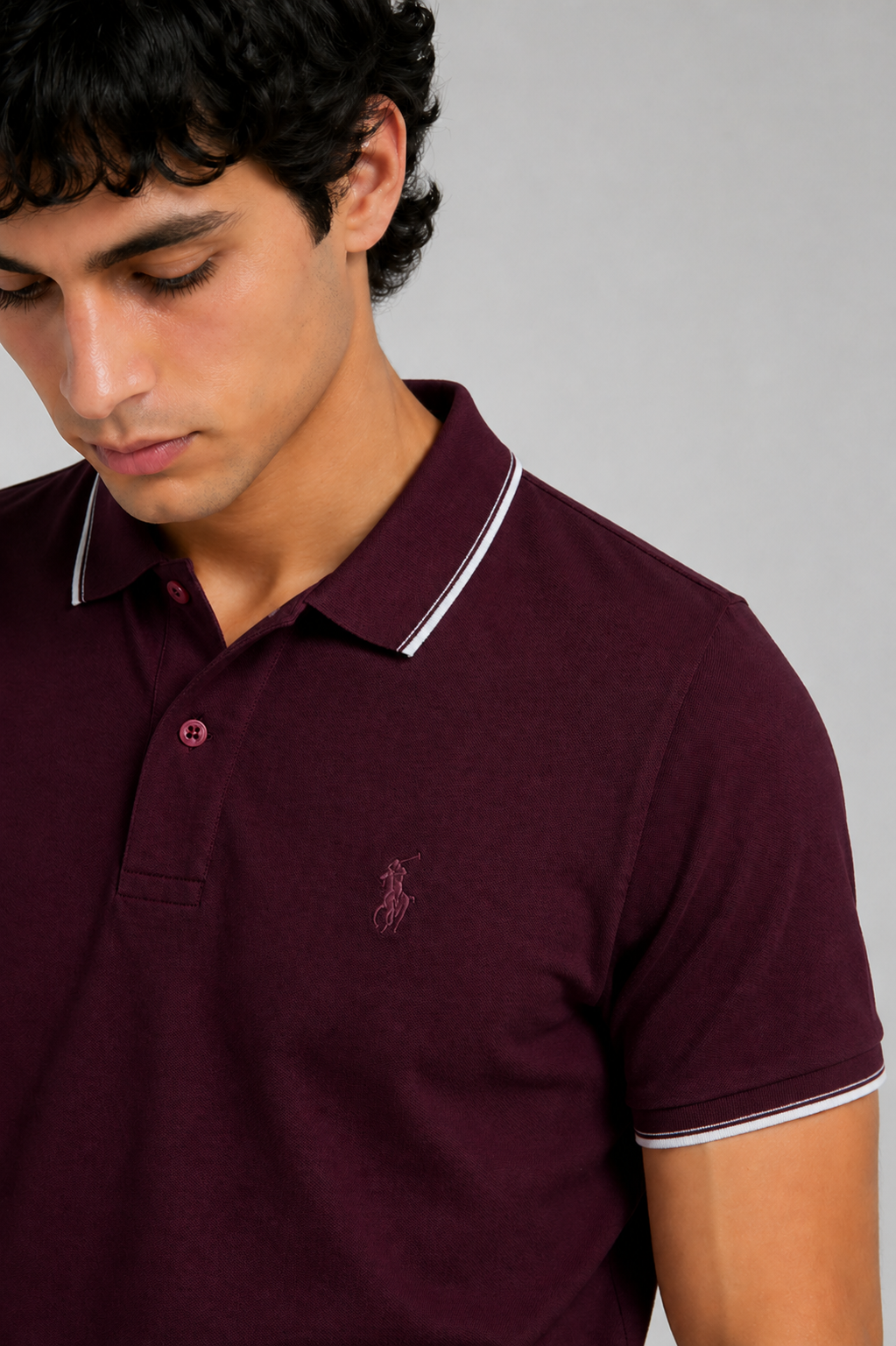 Men’s Stylish Solid Polo T-Shirt with Tipping Collar