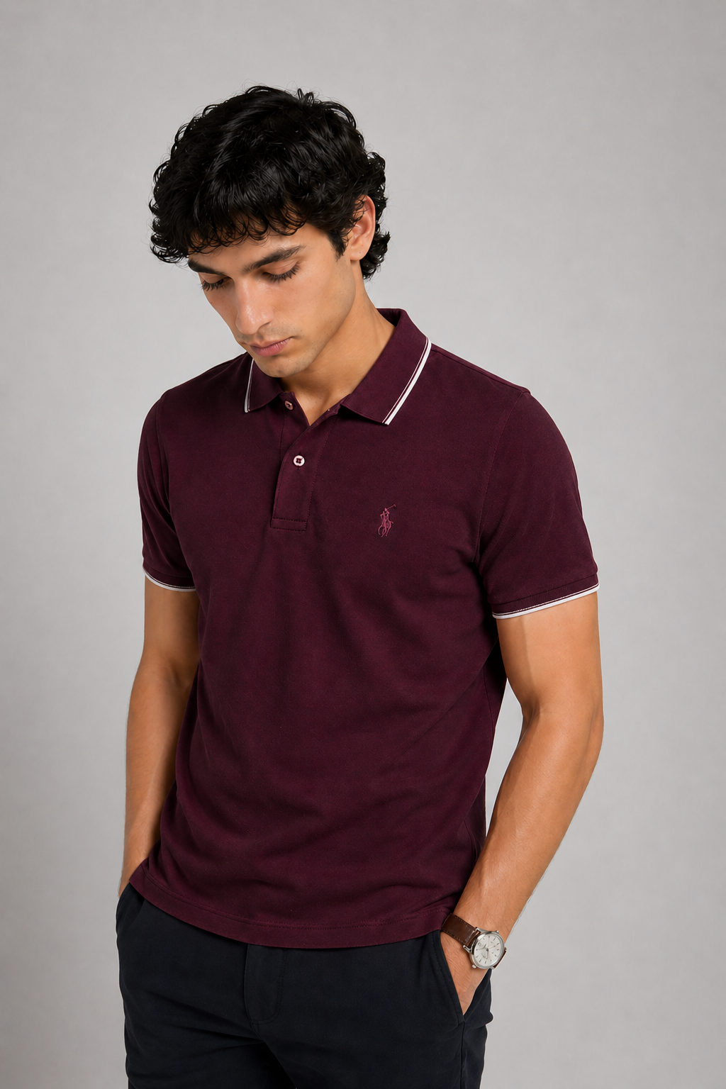 Men’s Stylish Solid Polo T-Shirt with Tipping Collar