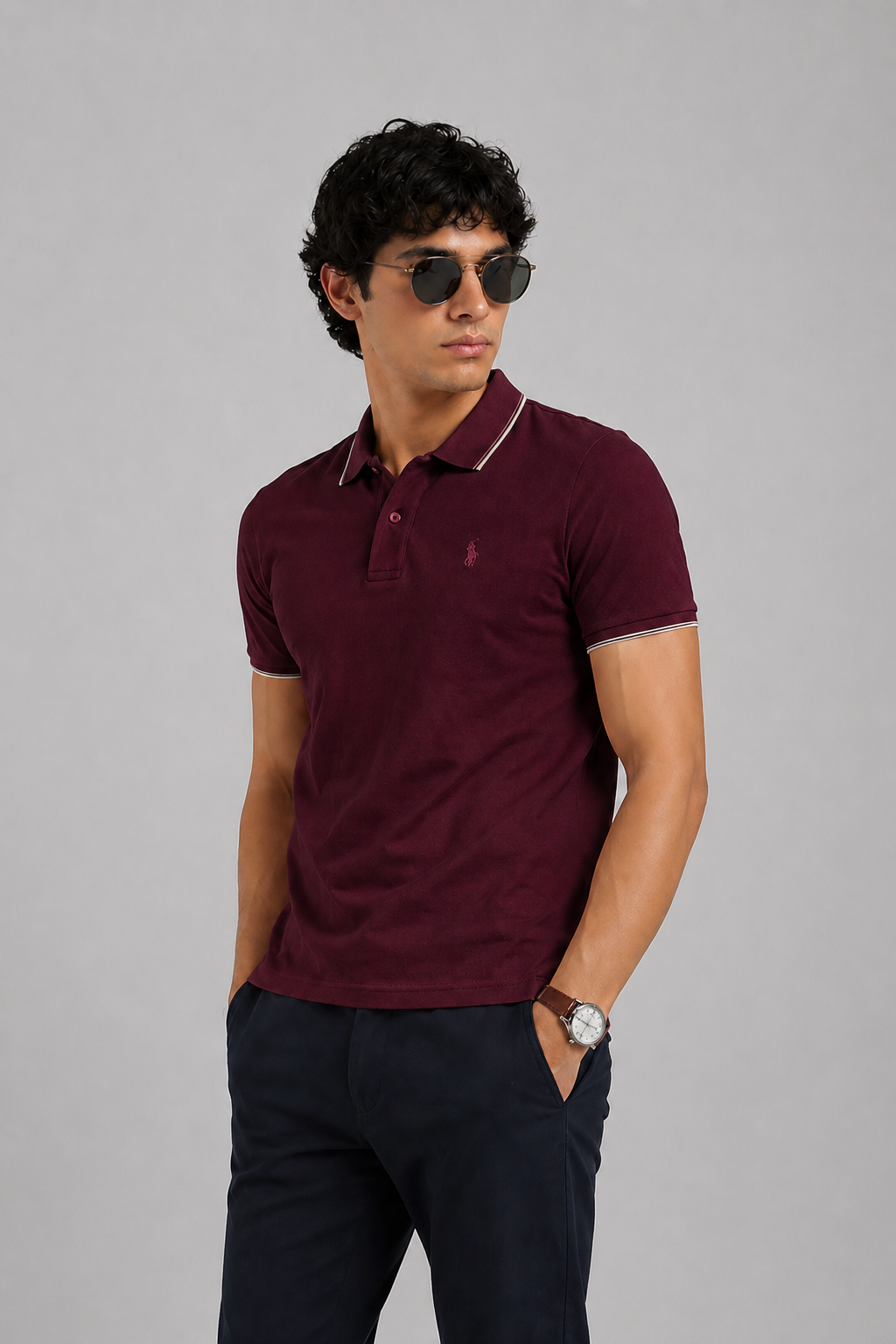 Men’s Stylish Solid Polo T-Shirt with Tipping Collar