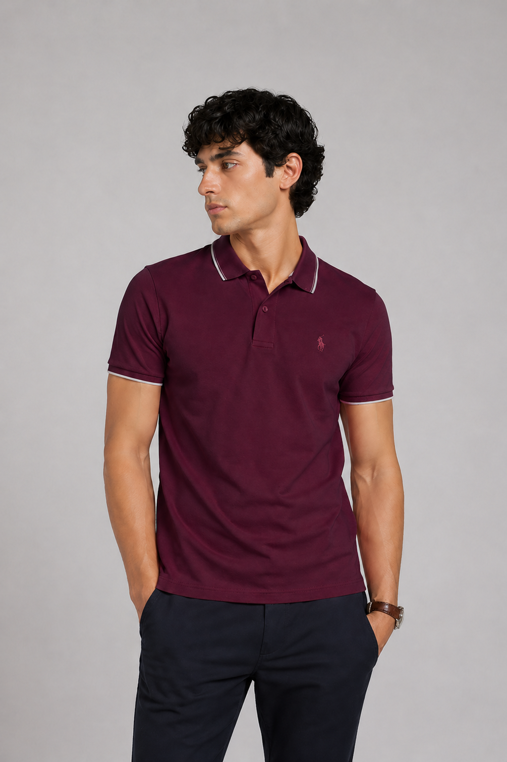 Men’s Stylish Solid Polo T-Shirt with Tipping Collar